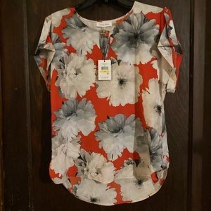 NWT Calvin Klein Floral V-Notched Blouse, size medium